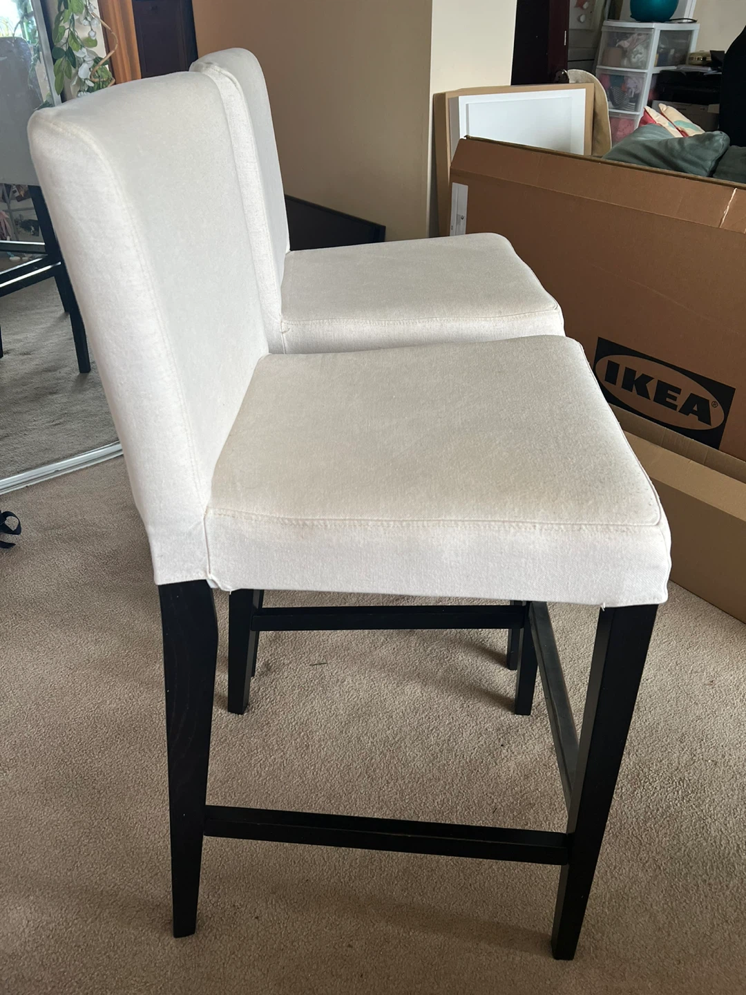 Two wooden barstools, cushioned with back rest - photo 2