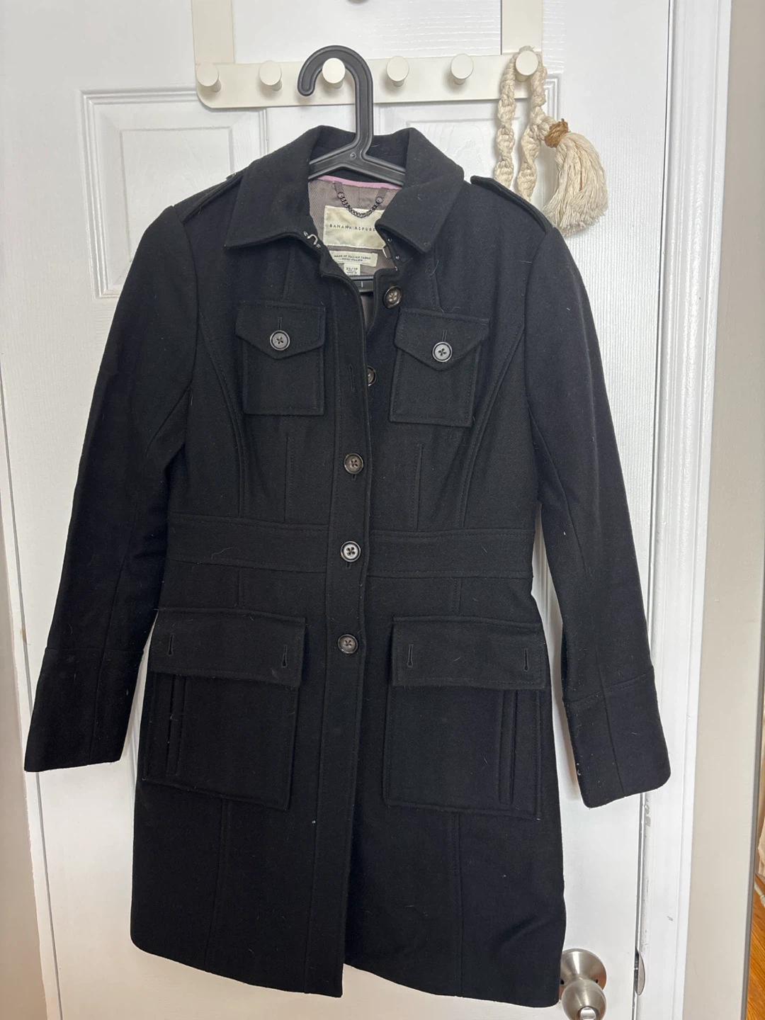 Banana Republic Black Wool Blend Military Style Coat