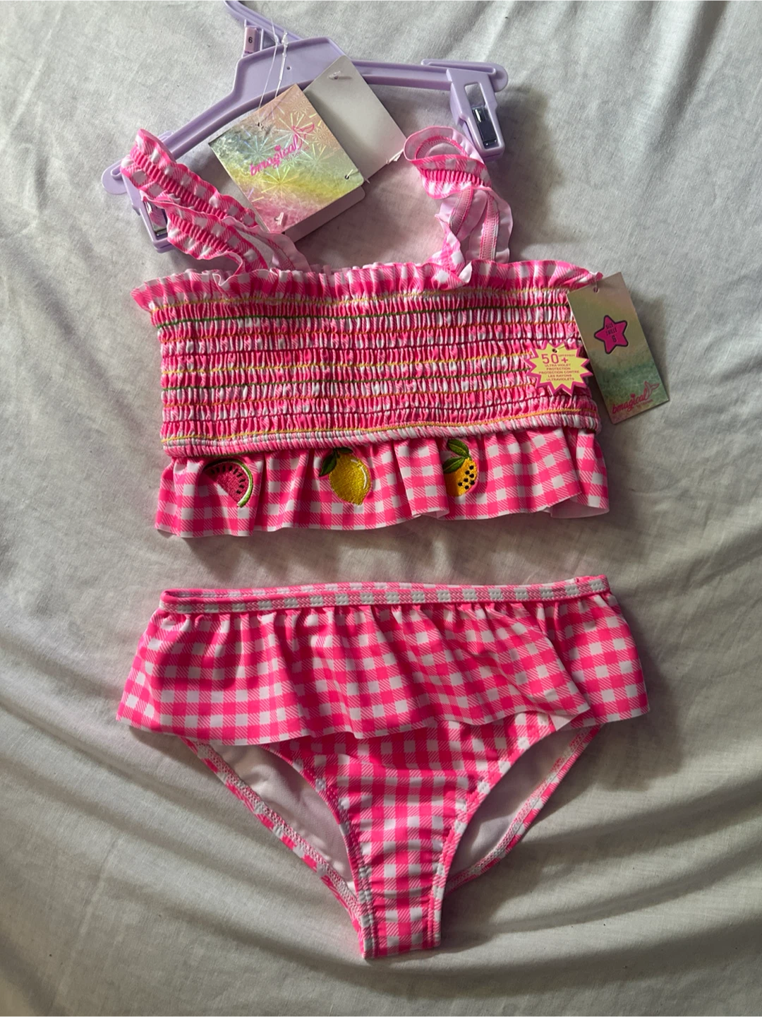 Girls' Pink Bikini with Fruit Embellishments