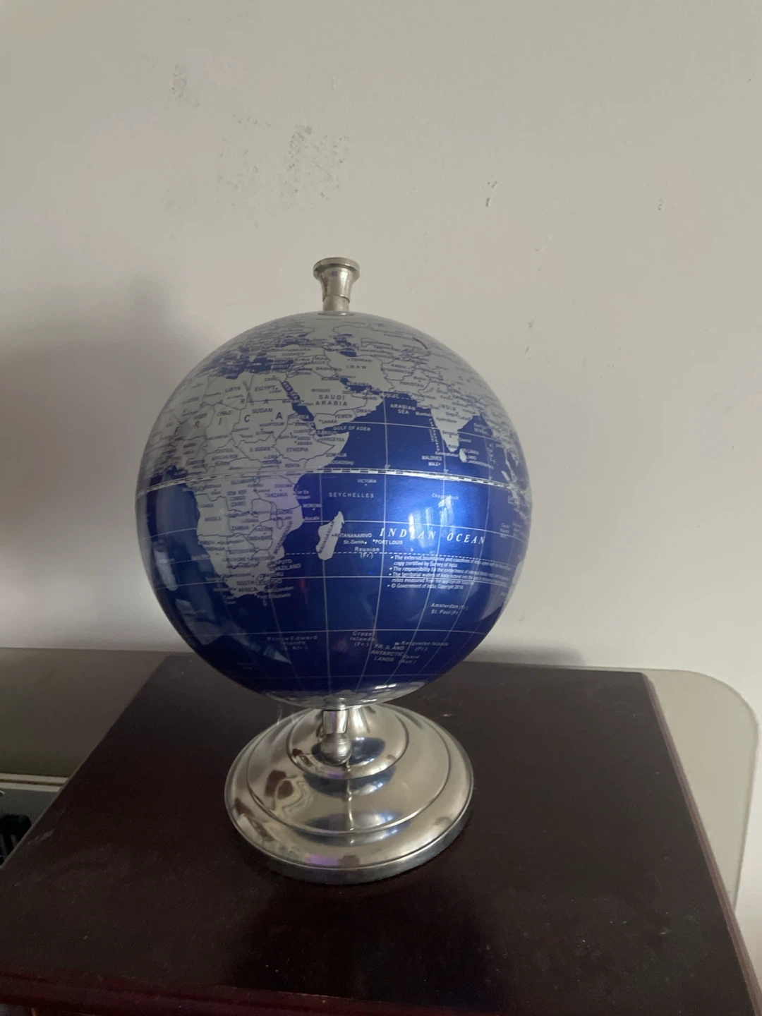Blue World Globe with Silver Stand