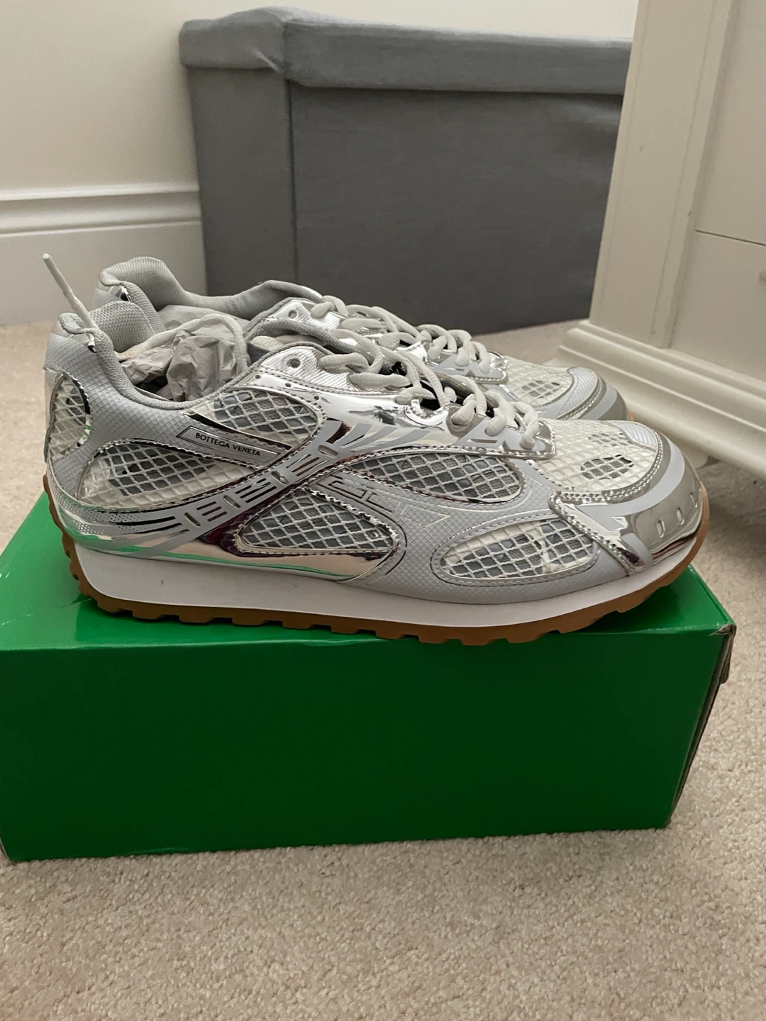 Bottega Veneta Silver Leather and Mesh Sneakers - photo 2
