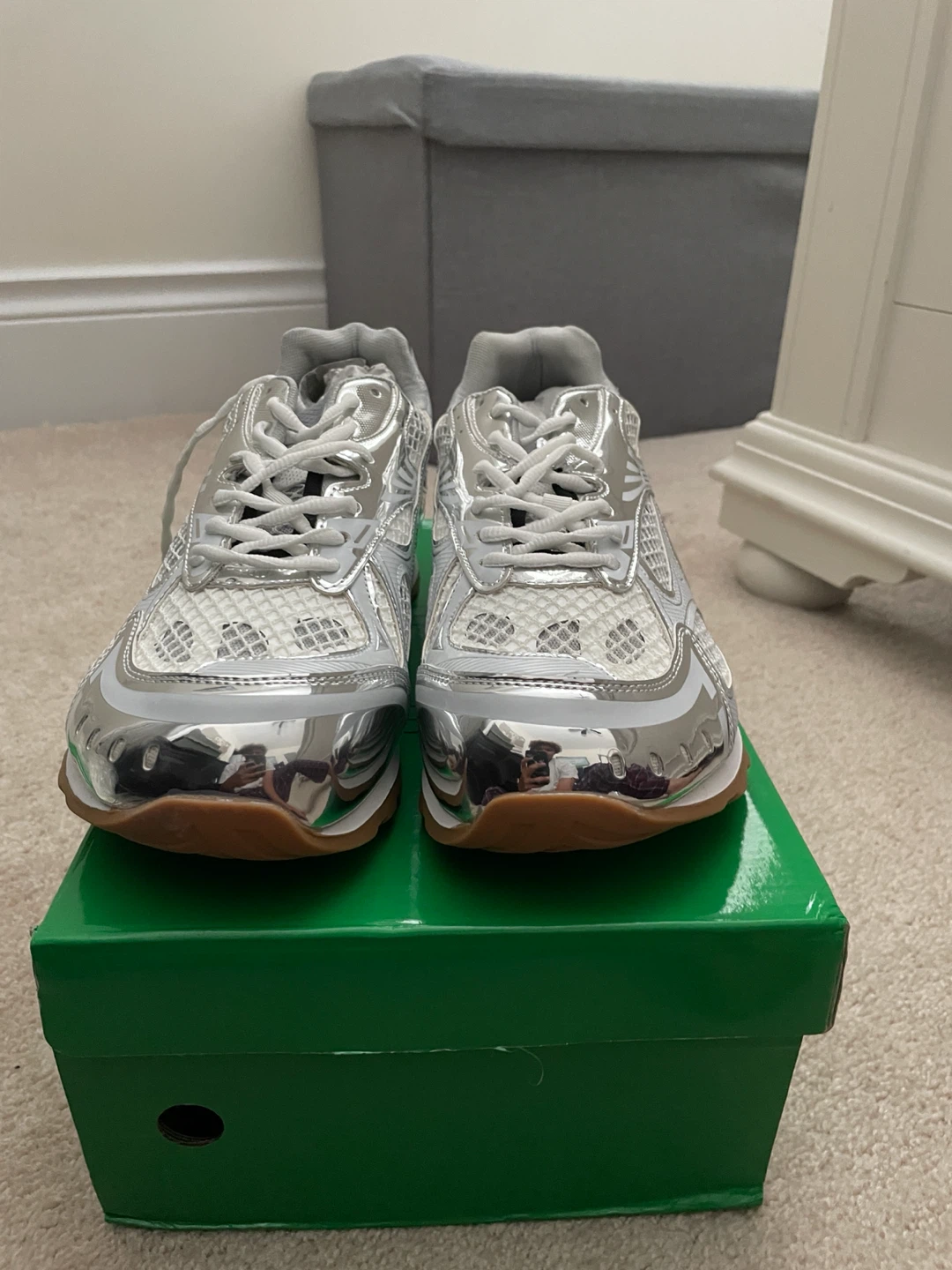 Bottega Veneta Silver Leather and Mesh Sneakers - photo 3