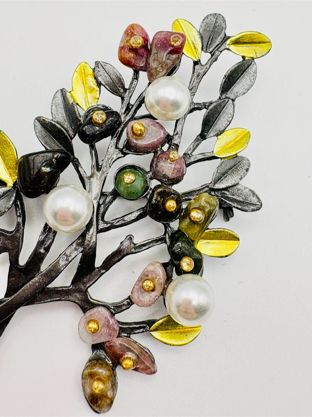 Tree Branch Brooch with faux Pearls and Gemstones - photo 2