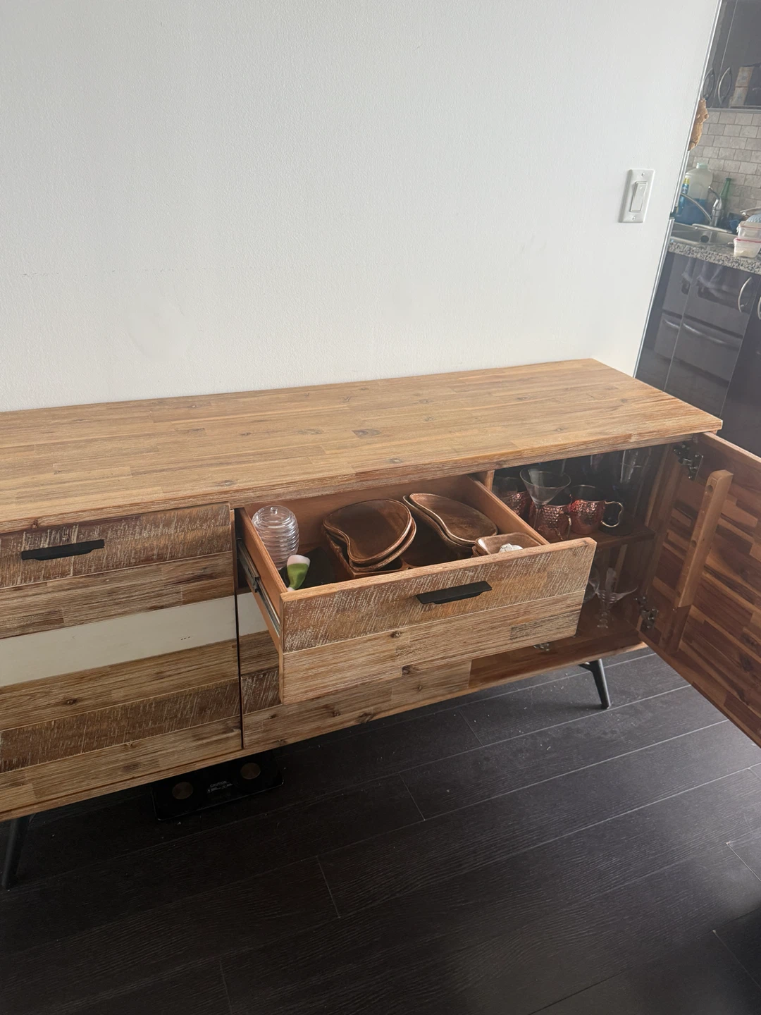 Wooden Sideboard with 3 Drawers and Cabinets - photo 3