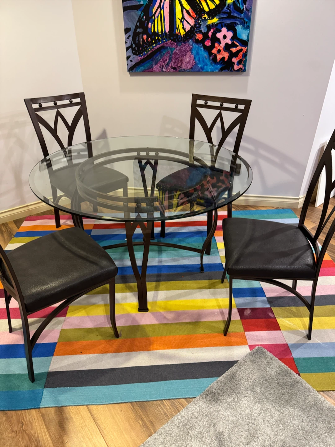 Round,Glass table, with 4 Dark Brown Dining Chair