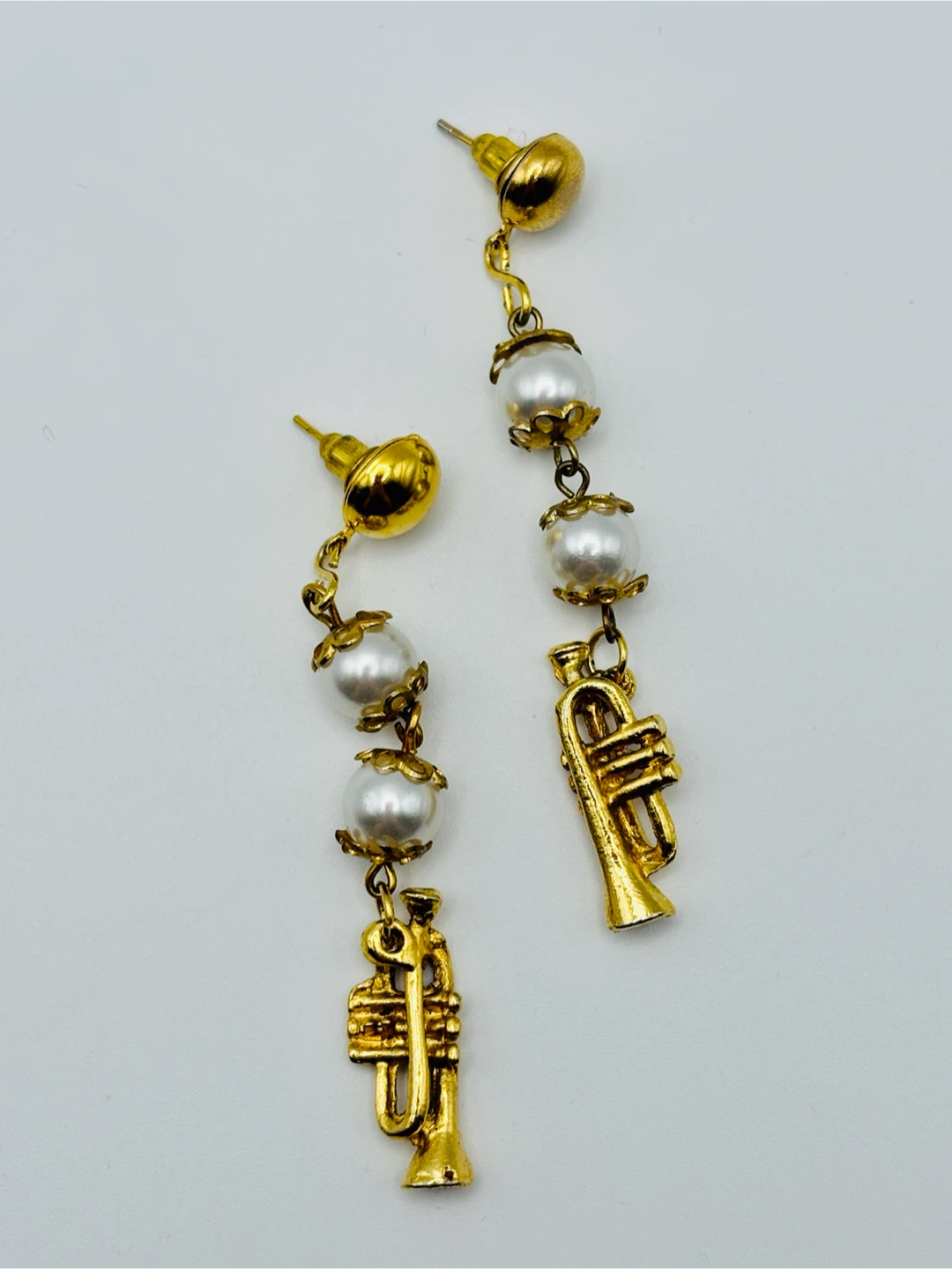 Gold Trumpet & Pearl Dangle Earrings - photo 5