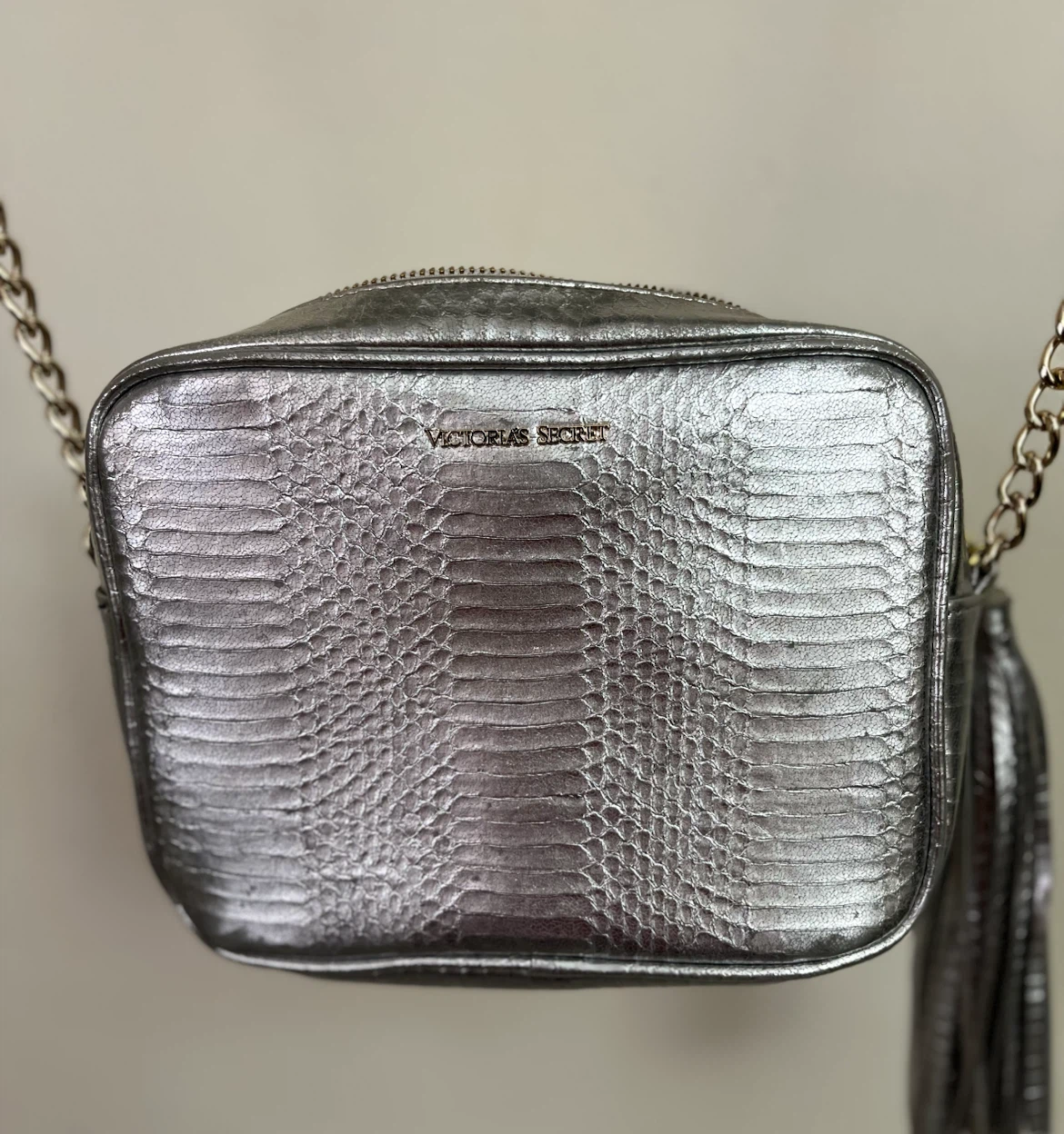 Victoria's Secret Silver Embossed Crossbody Bag with Tassel - photo 3