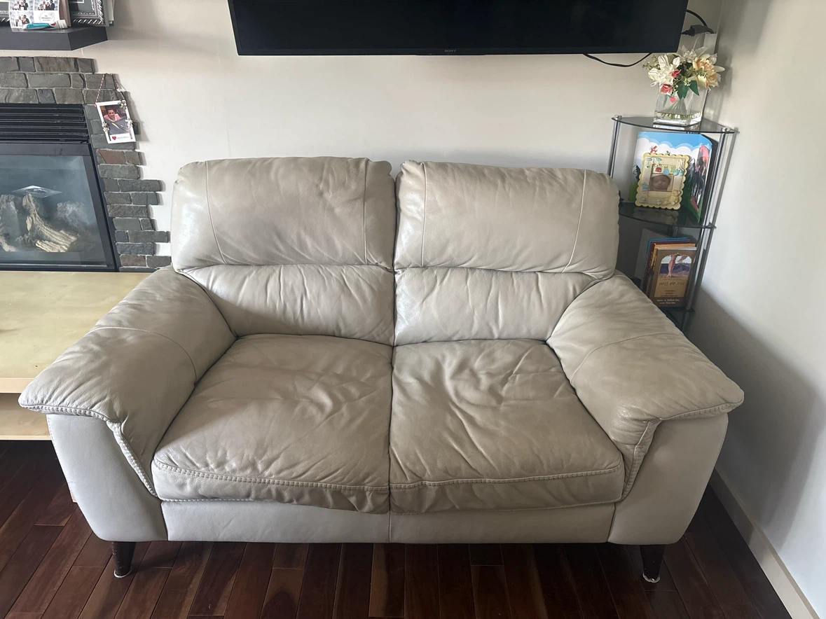 Light Beige Leather Loveseat Sofa