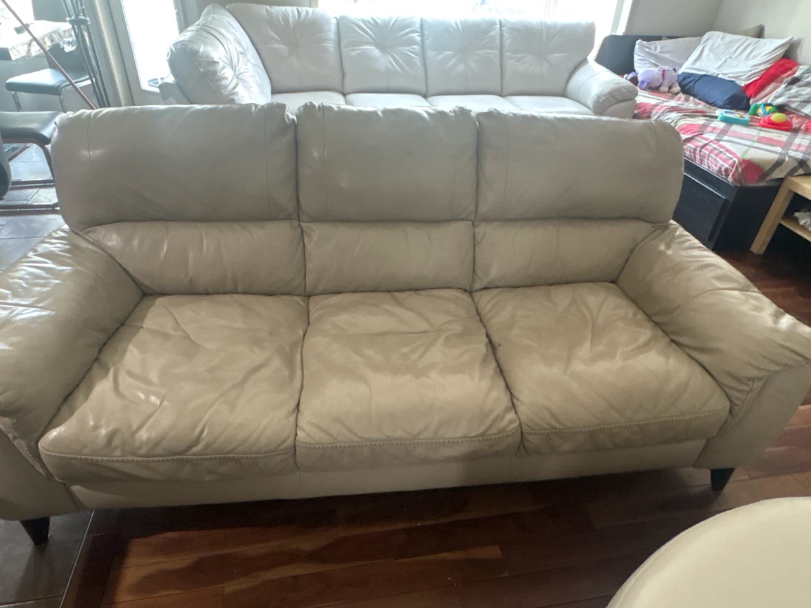 Light Beige Leather Loveseat Sofa - photo 2