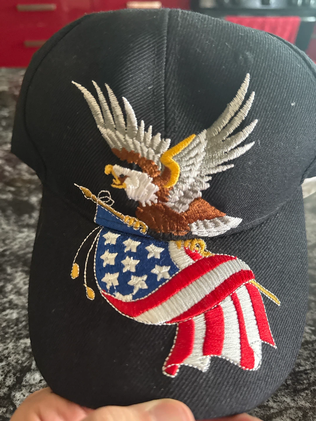 Black Baseball Cap with Eagle and American Flag Embroidery