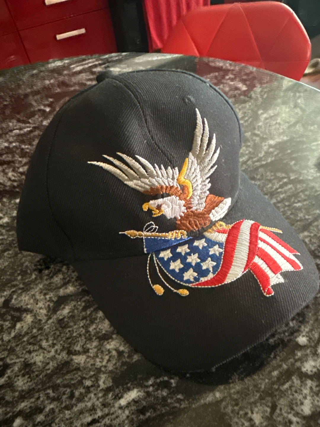 Black Baseball Cap with Eagle and American Flag Embroidery - photo 3