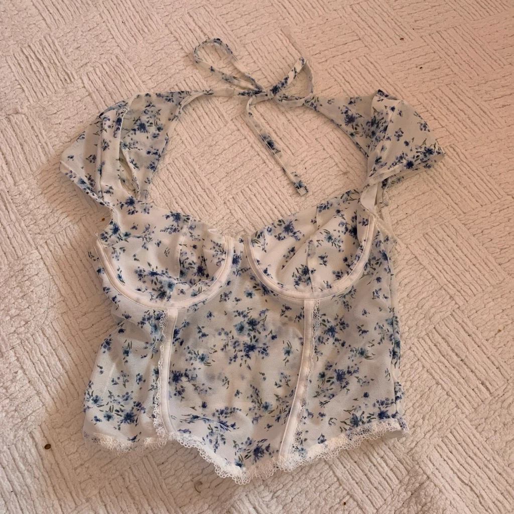 GARAGE XS blue floral corset top
