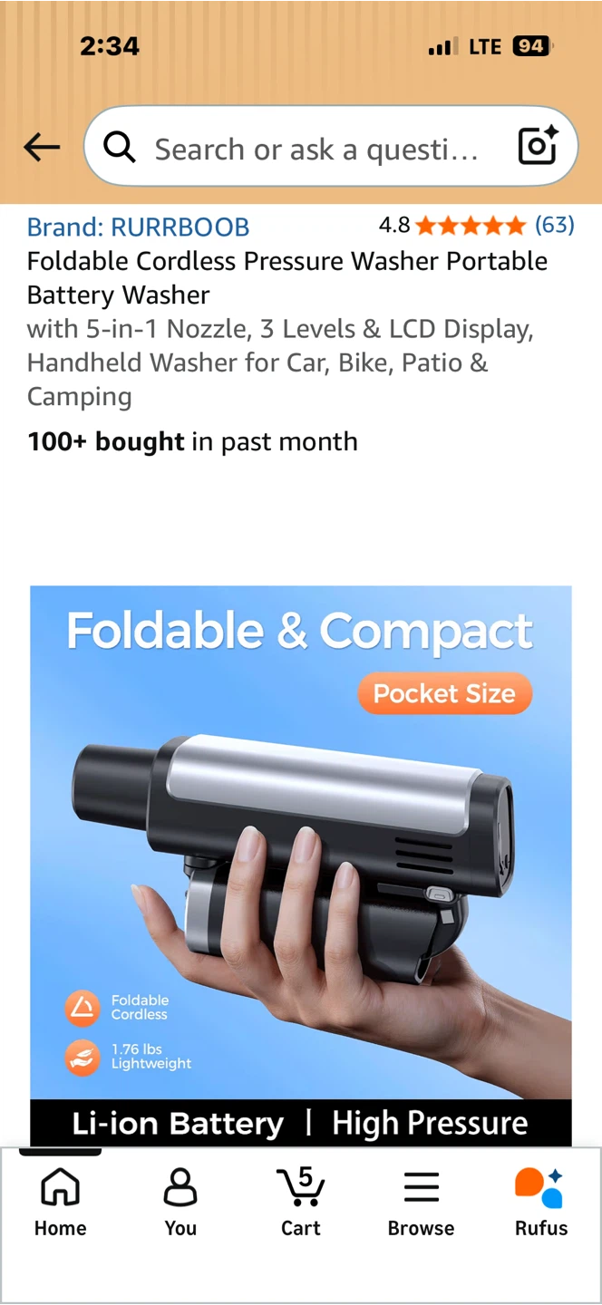 RURRBOOB Foldable Cordless Pressure Washer - photo 3