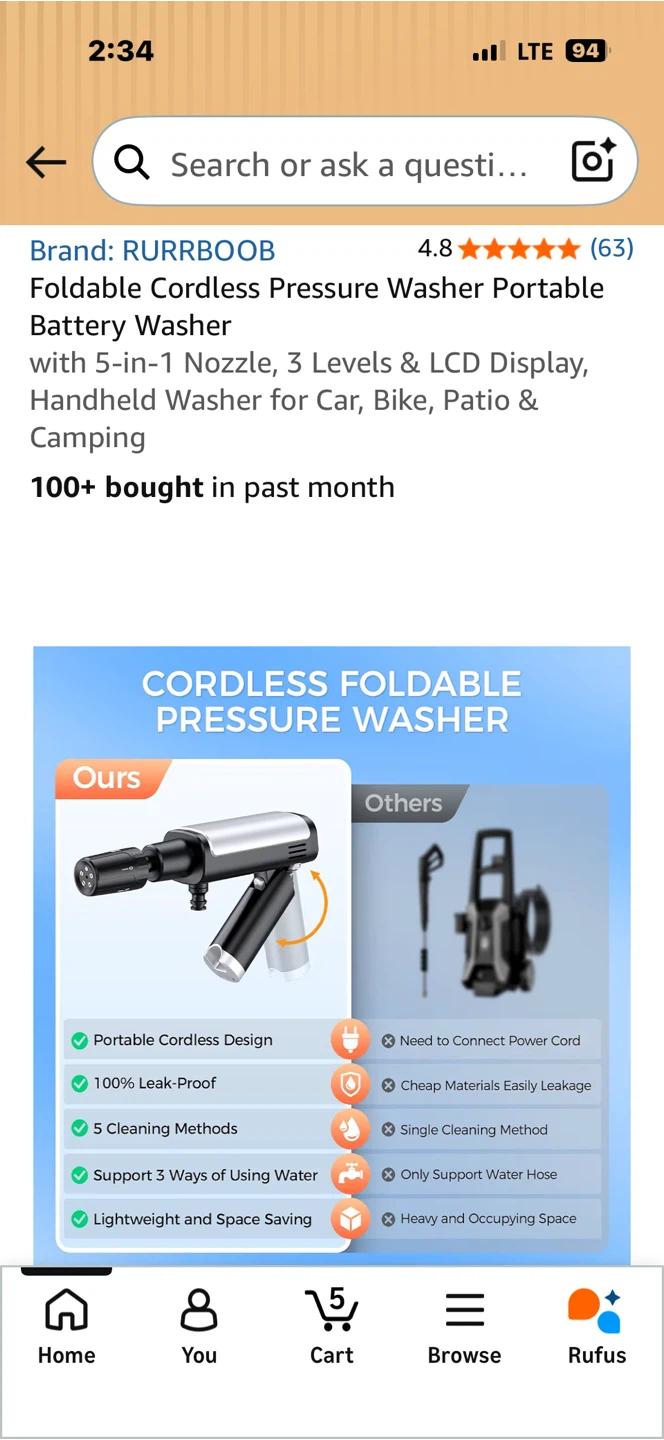 RURRBOOB Foldable Cordless Pressure Washer - photo 4