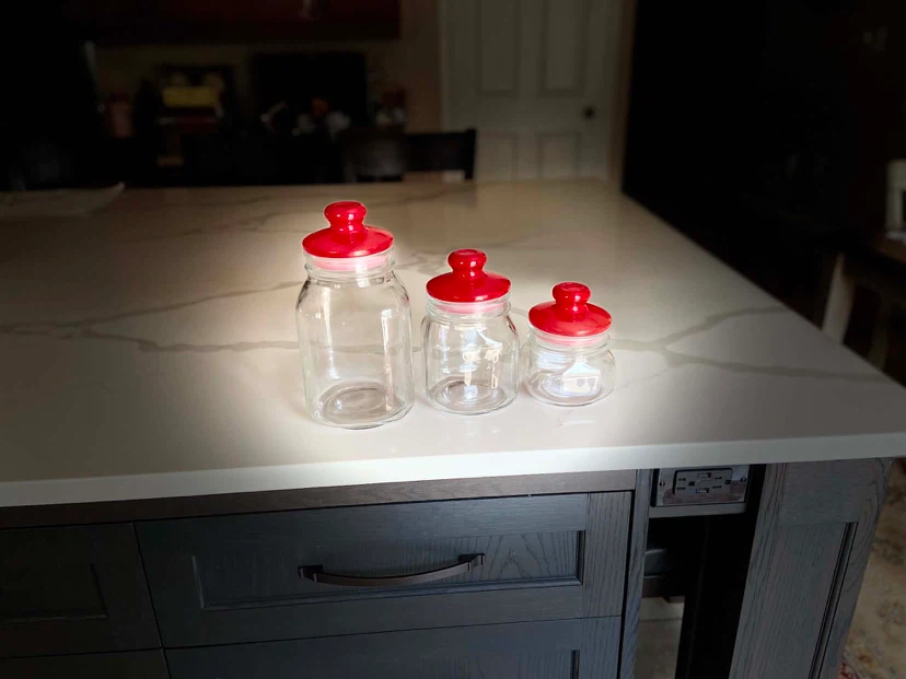 Set of 3 Glass Jars with Red Lids