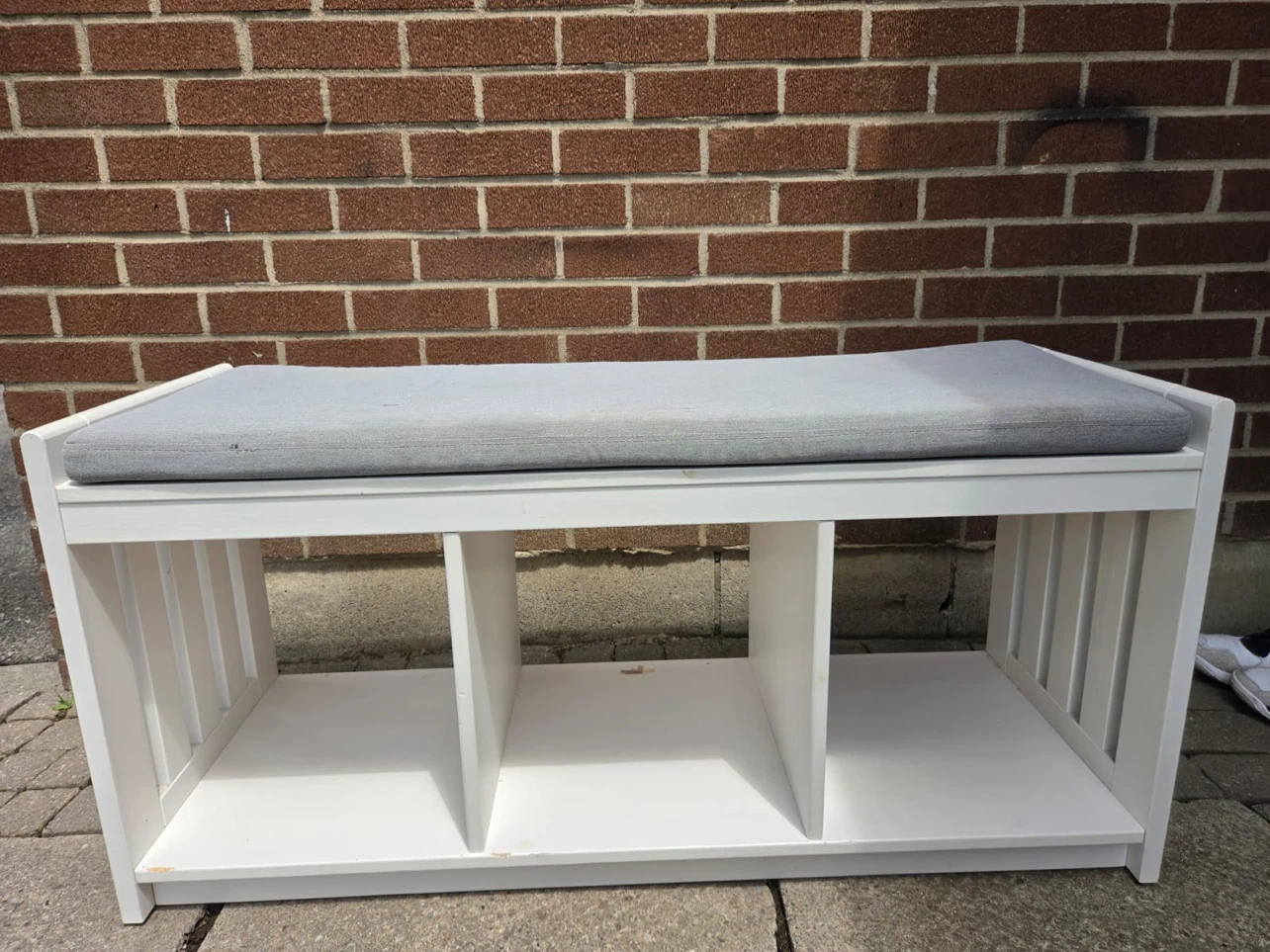 White Storage Bench with Grey Cushion