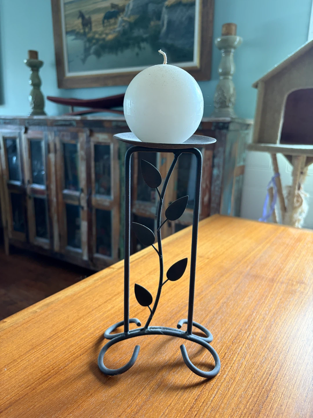 Set of 3 Black Metal Leaf Design Candle Holders - photo 4