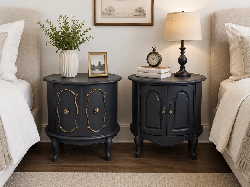Set of 2 Dark Grey French Provincial Nightstands