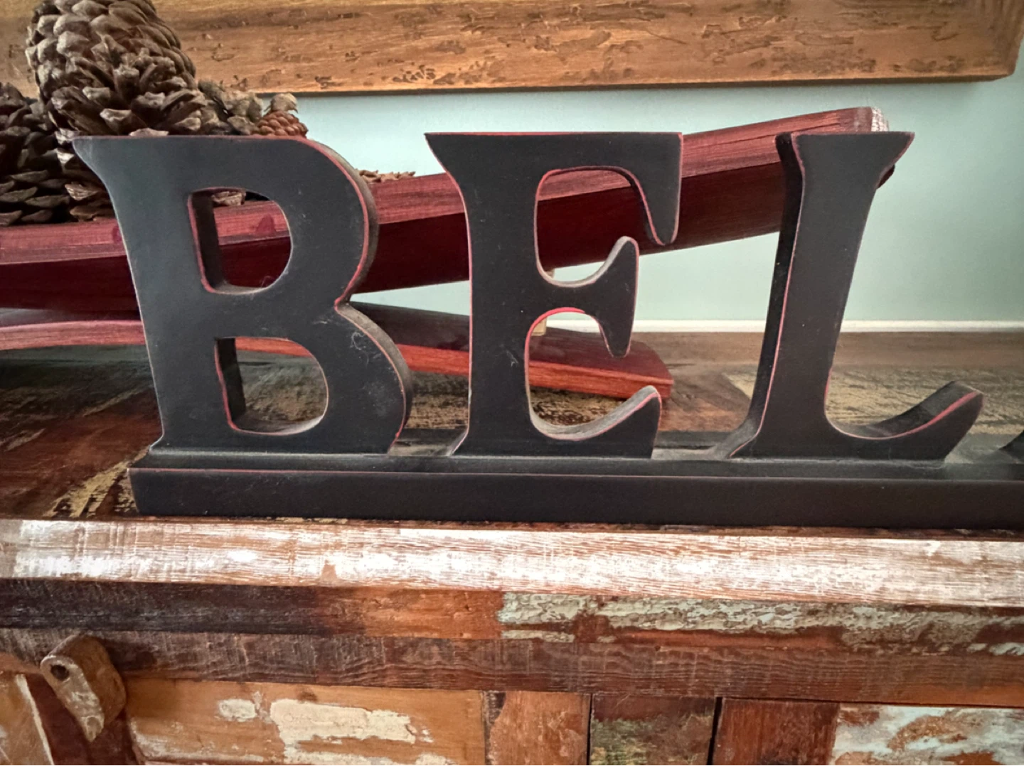 Wooden "BELIEVE" Sign - photo 2