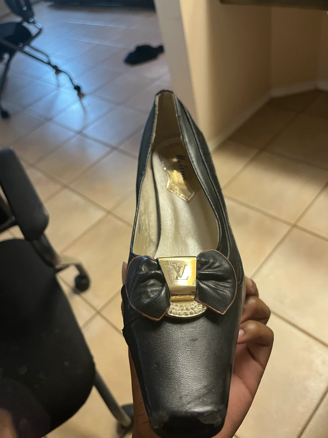 Black Louis Vuitton Pumps with Bow Detail