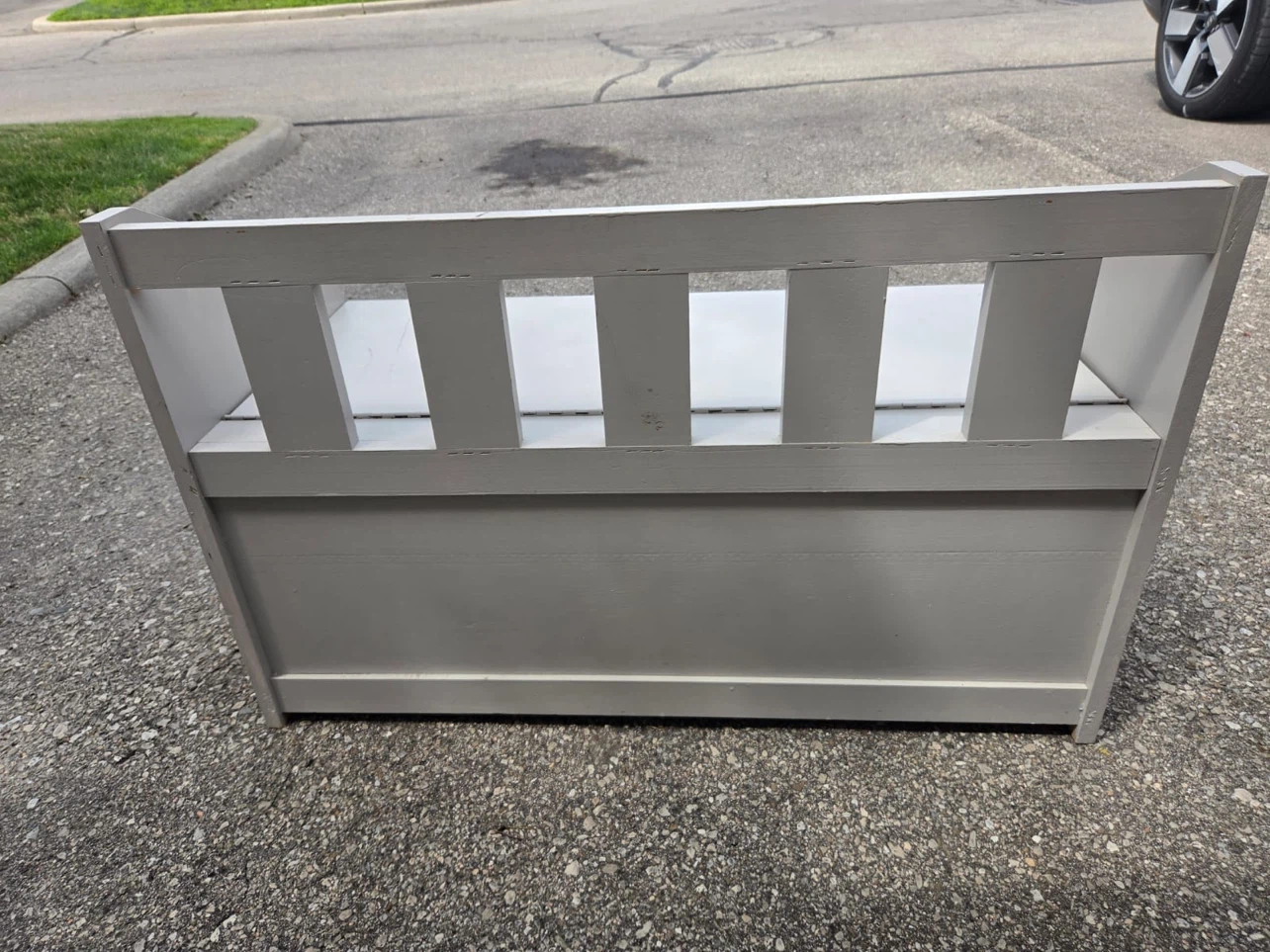 Grey Wooden Storage Bench / Toy Chest with Slatted Back - photo 3