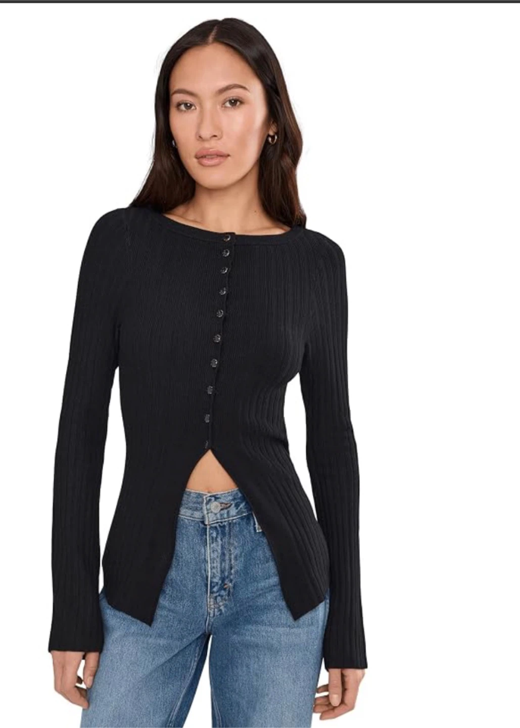 Free People Black Ribbed Button-Up Cardigan Sweater XL