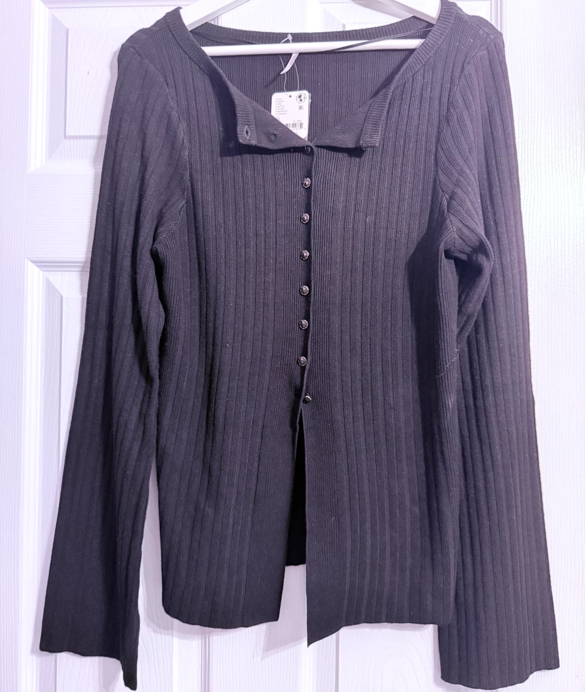 Free People Black Ribbed Button-Up Cardigan Sweater XL - photo 2