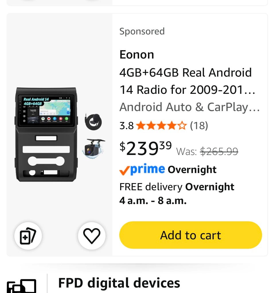 Eonon 4GB+64GB Android 14 Radio for Ford F-150