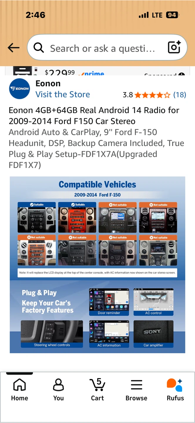 Eonon 4GB+64GB Android 14 Radio for Ford F-150 - photo 3