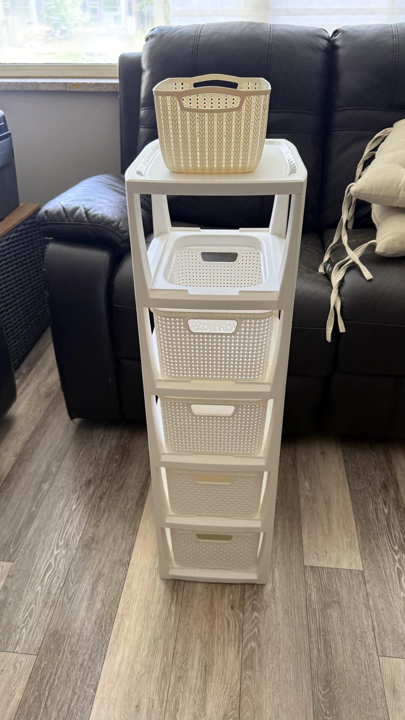 White 4-Drawer Storage Unit with Top Basket