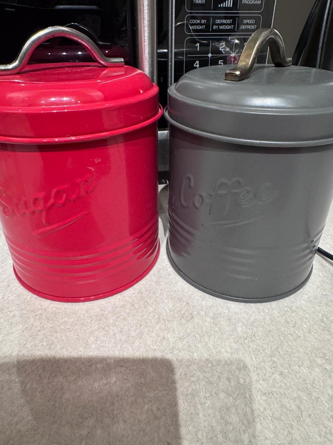 Red Sugar Canister and Grey Coffee Canister Set