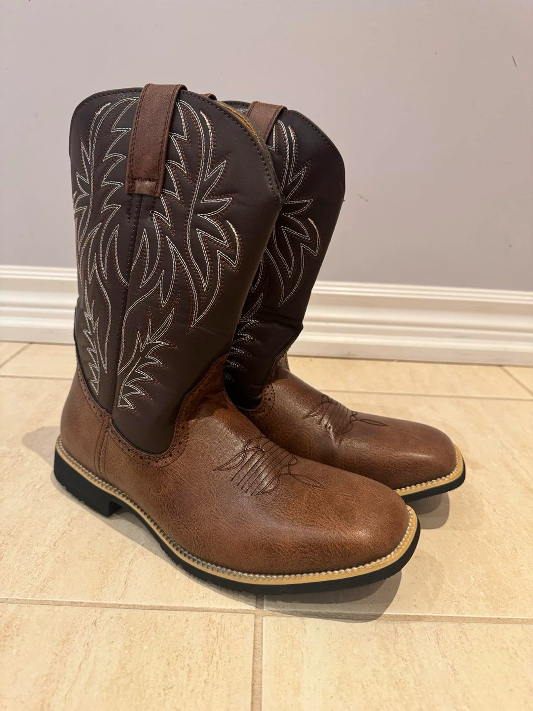 Brown Cowboy Boots with White Stitching