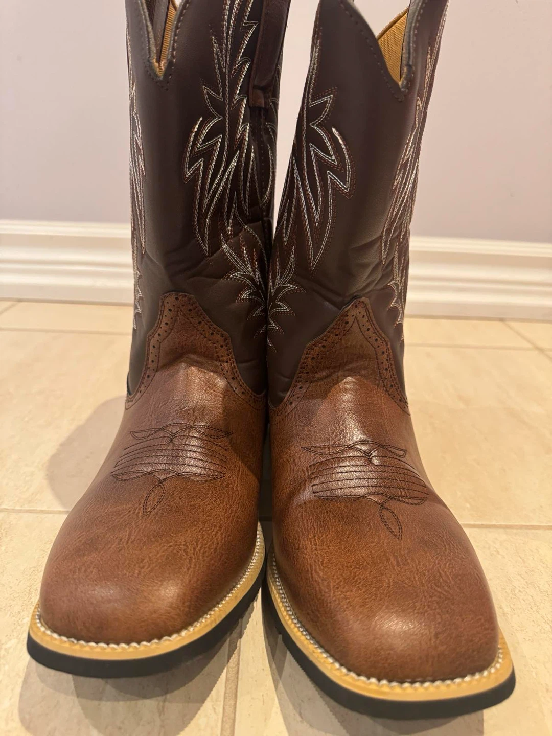 Brown Cowboy Boots with White Stitching - photo 2
