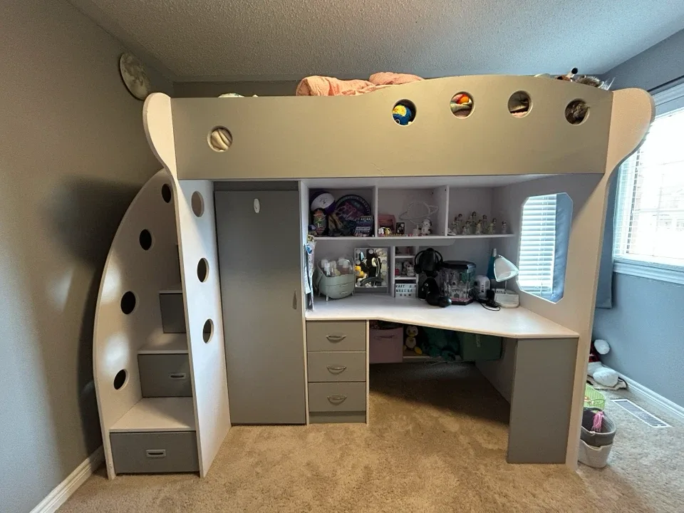 JYSK Loft Bed with Desk and Closet plus drawers and shelves