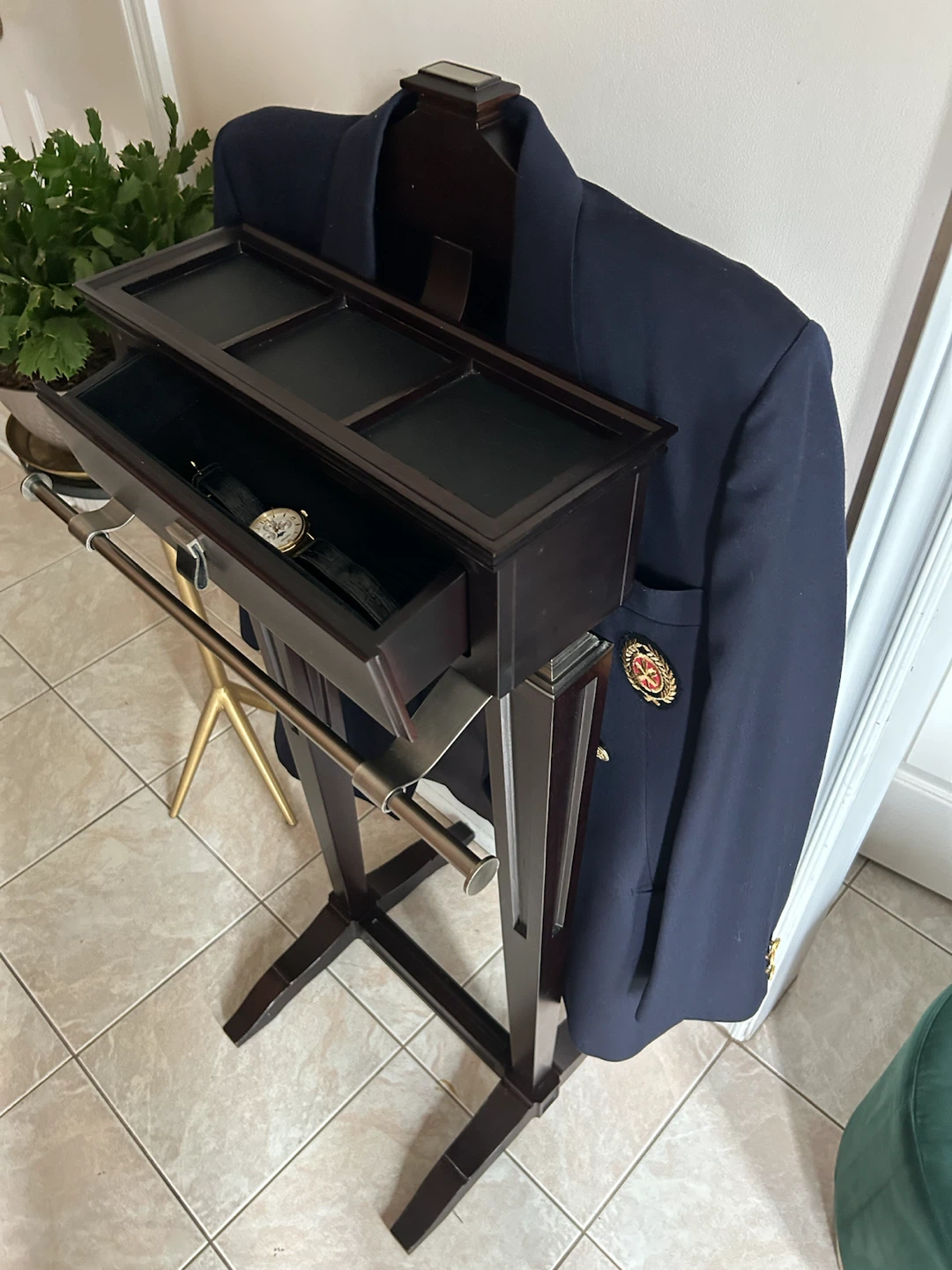 Wooden Valet Stand with Drawer and Compartments - photo 2