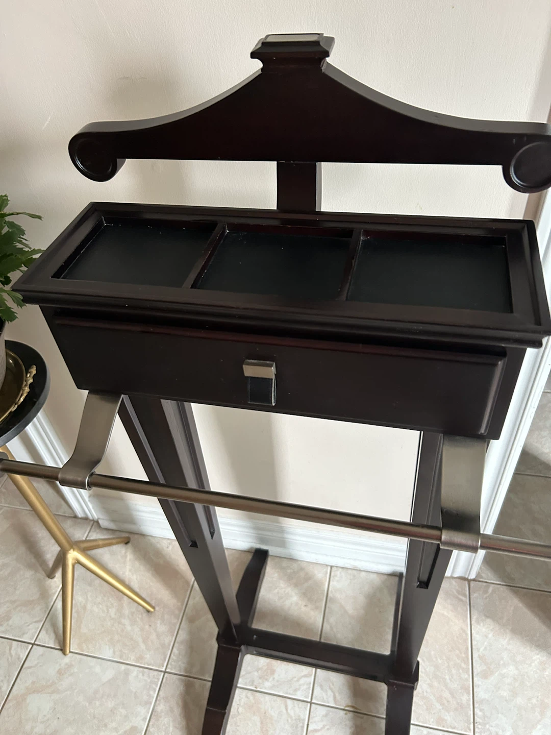 Wooden Valet Stand with Drawer and Compartments - photo 3