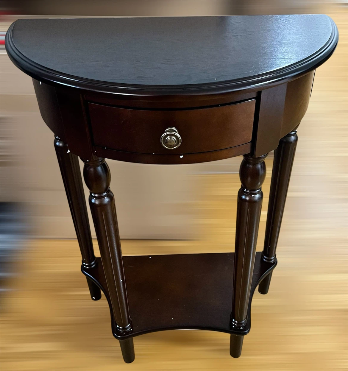 Dark Solid Brown Half-Moon Console Table with Drawer