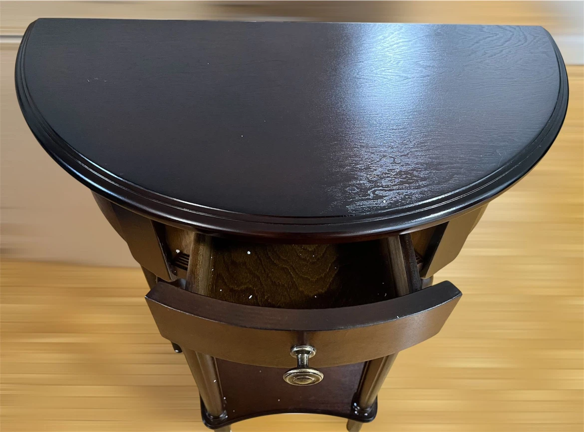 Dark Solid Brown Half-Moon Console Table with Drawer - photo 2