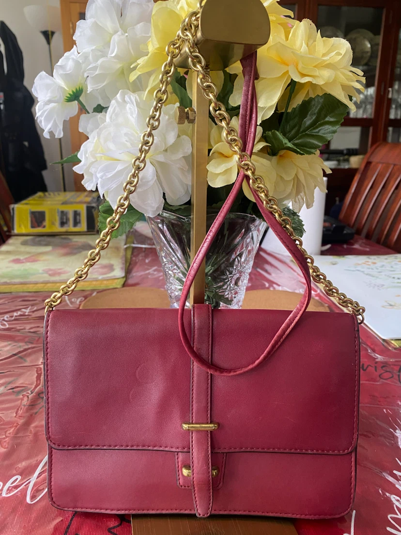 Coach Red Leather Shoulder Bag with Gold Chain