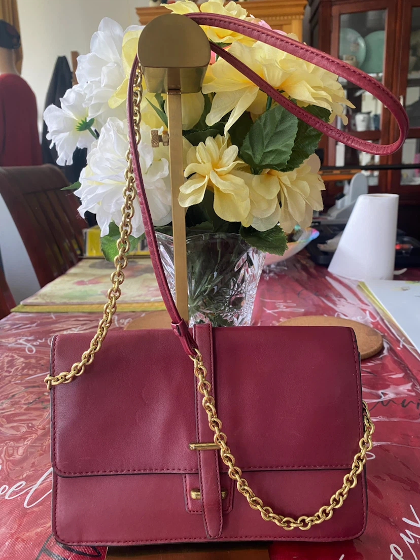 Coach Red Leather Shoulder Bag with Gold Chain - photo 2