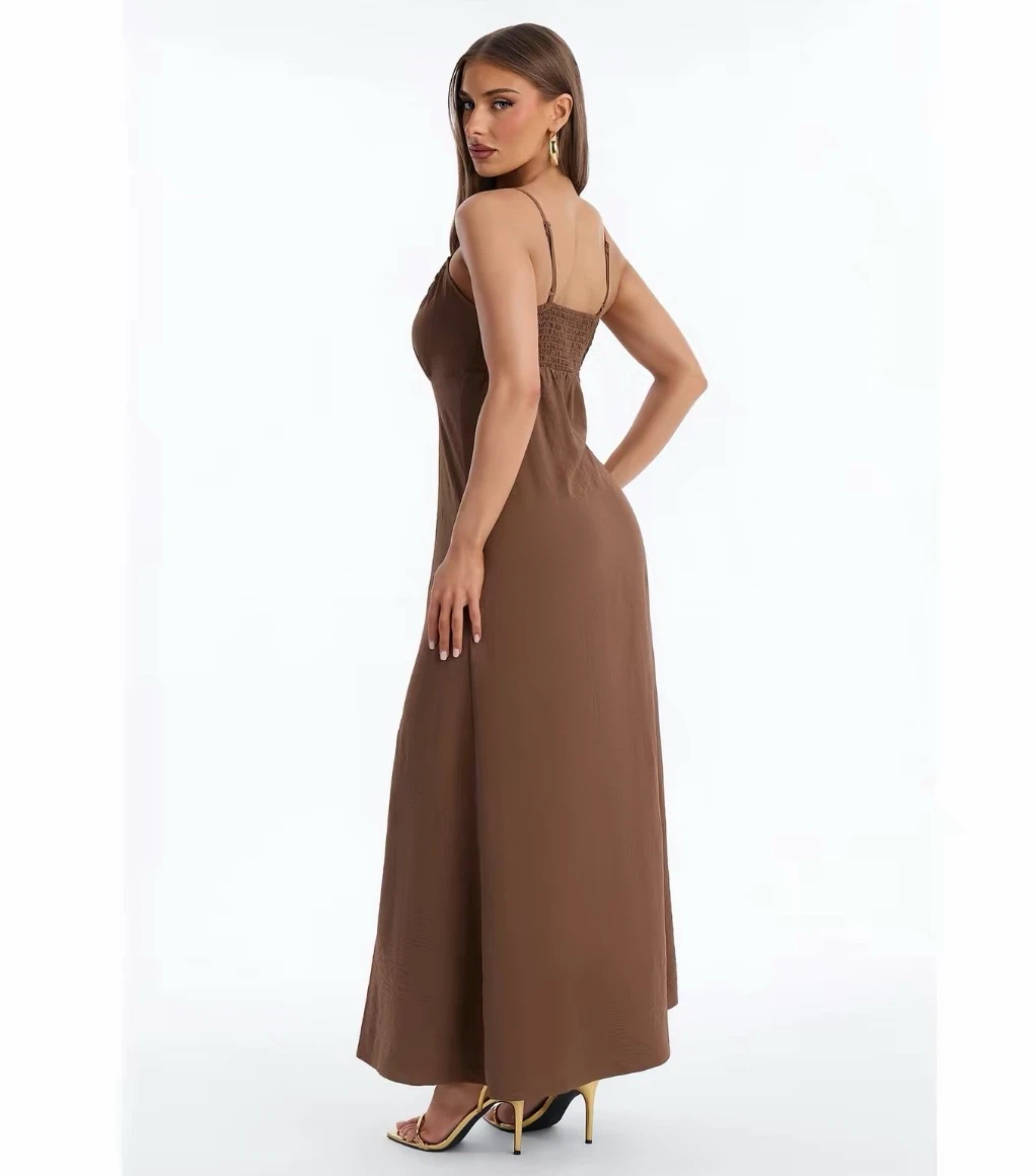 Brown Maxi Dress with Tie Front - photo 2