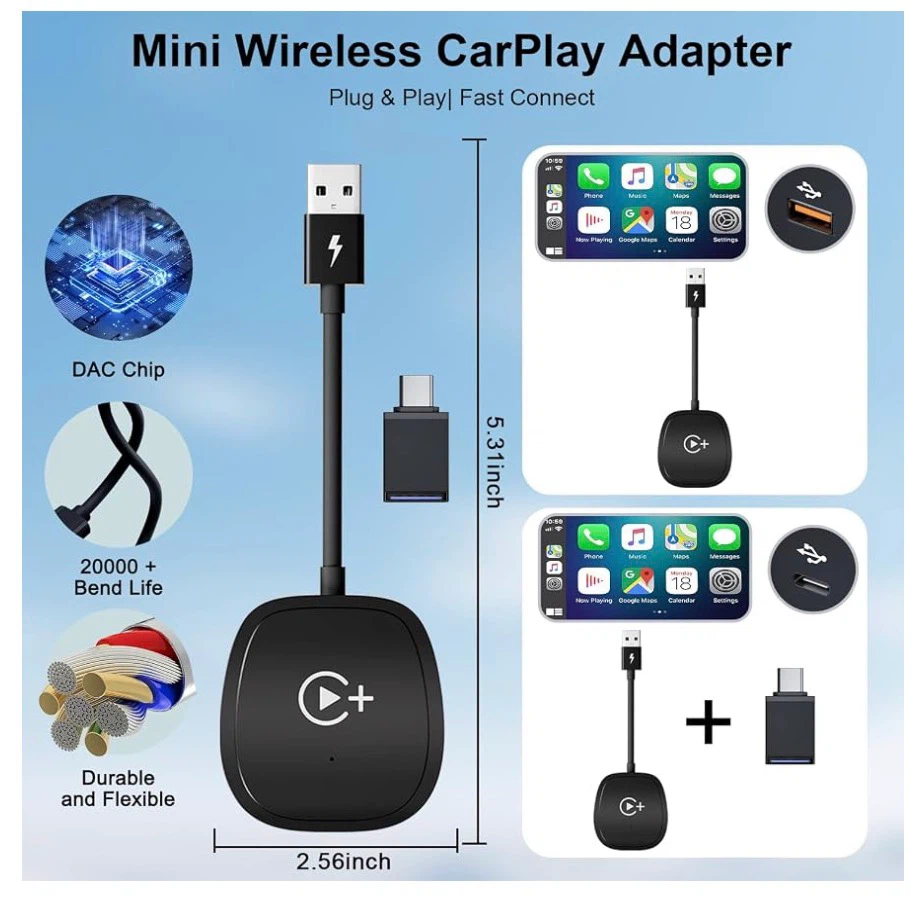 Wireless CarPlay Adapter for YouTube/Netflix/TikTok/ MAPS