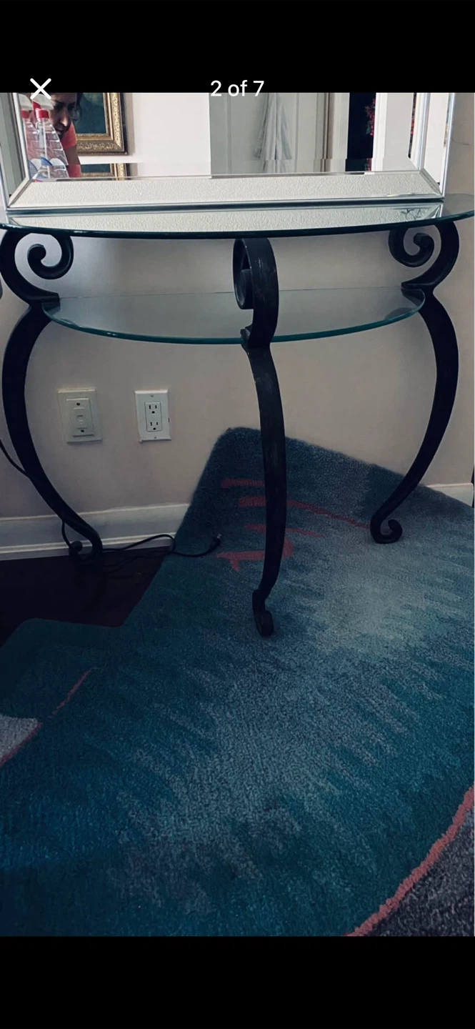 Glass Console Table with Ornate Metal Base - photo 2