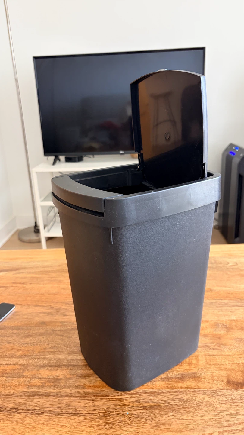 Black Plastic Trash Can with Lid