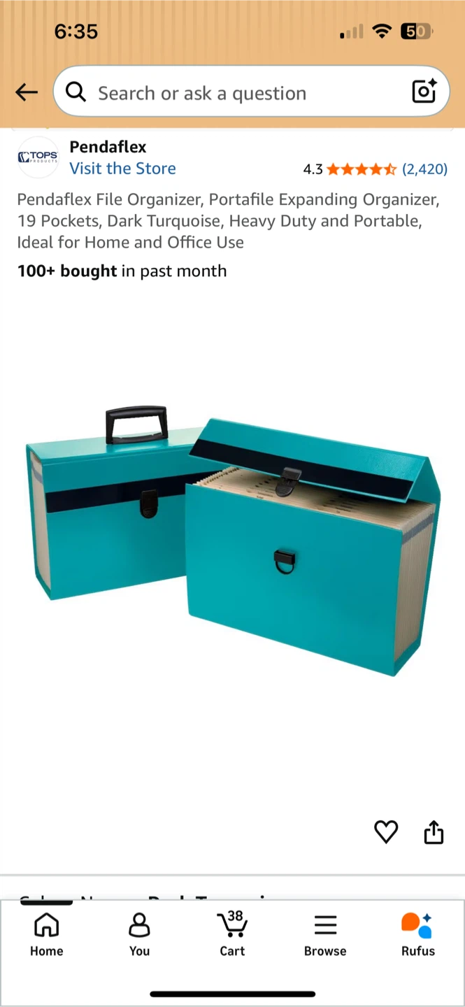PendaFile Expanding File Organizer - Teal