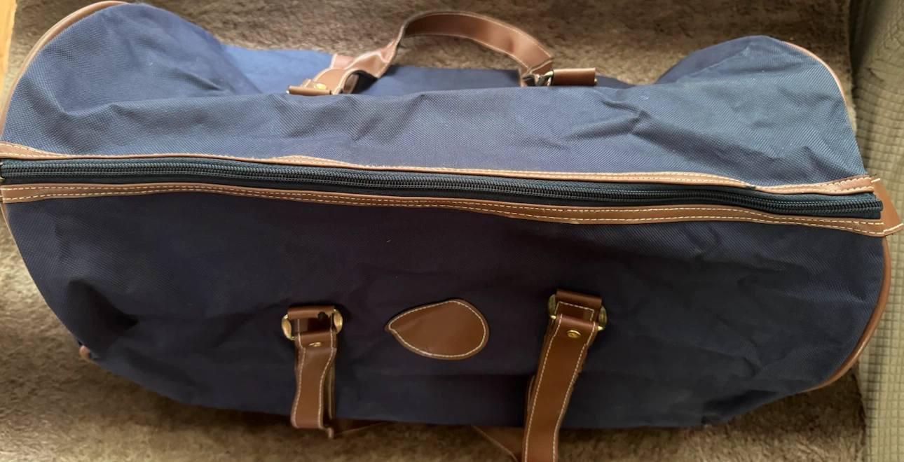 Navy Blue Duffle Bag with Brown Leather Accents - photo 2