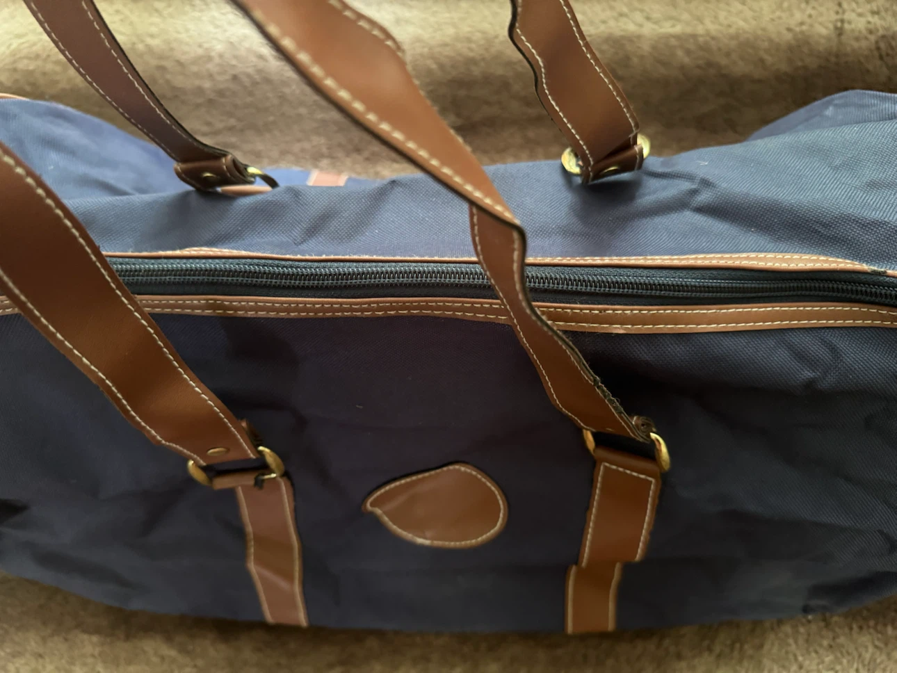 Navy Blue Duffle Bag with Brown Leather Accents - photo 3