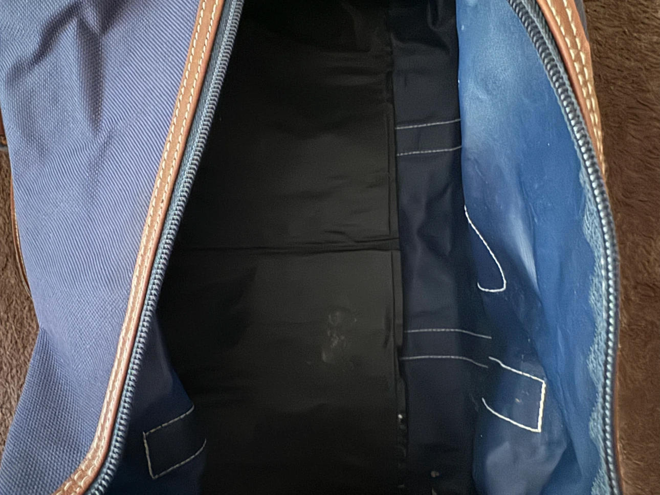 Navy Blue Duffle Bag with Brown Leather Accents - photo 4