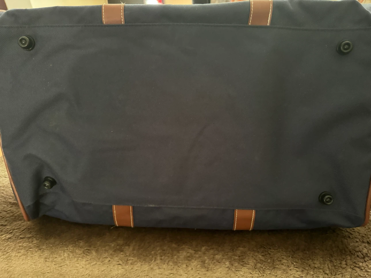 Navy Blue Duffle Bag with Brown Leather Accents - photo 5