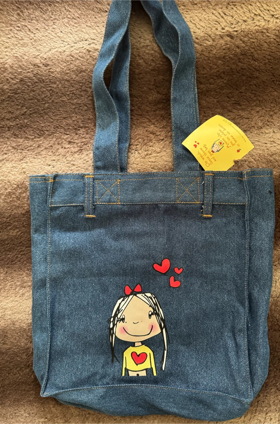 Denim Tote Bag with Flower and Girl Design - photo 2